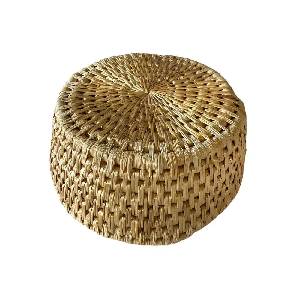 Vintage Handmade Hand Woven Weave Large Basket Bowl Round Tan 9.5 x 4
